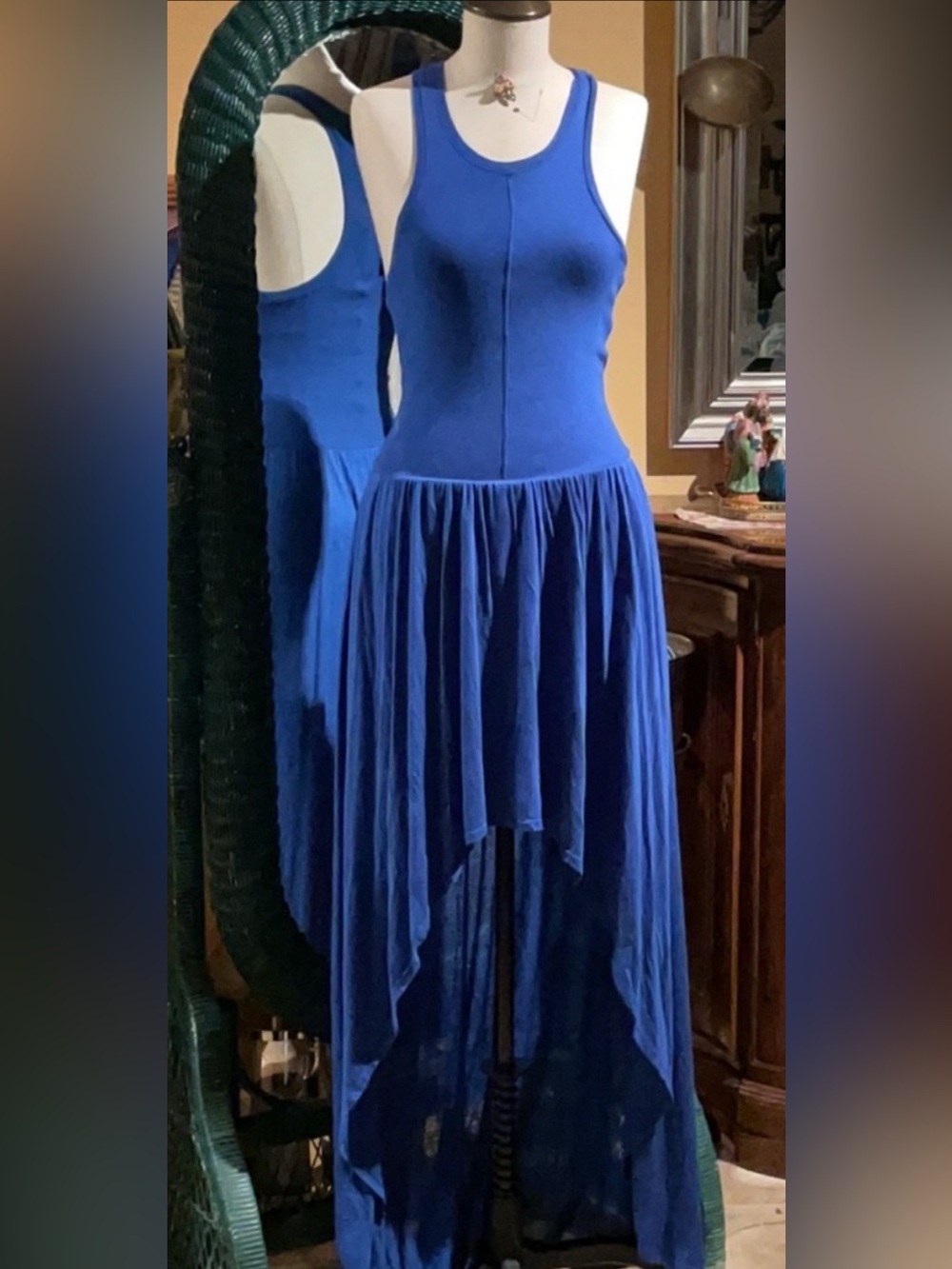 Sleeveless Blue High-Low Maxi Dress